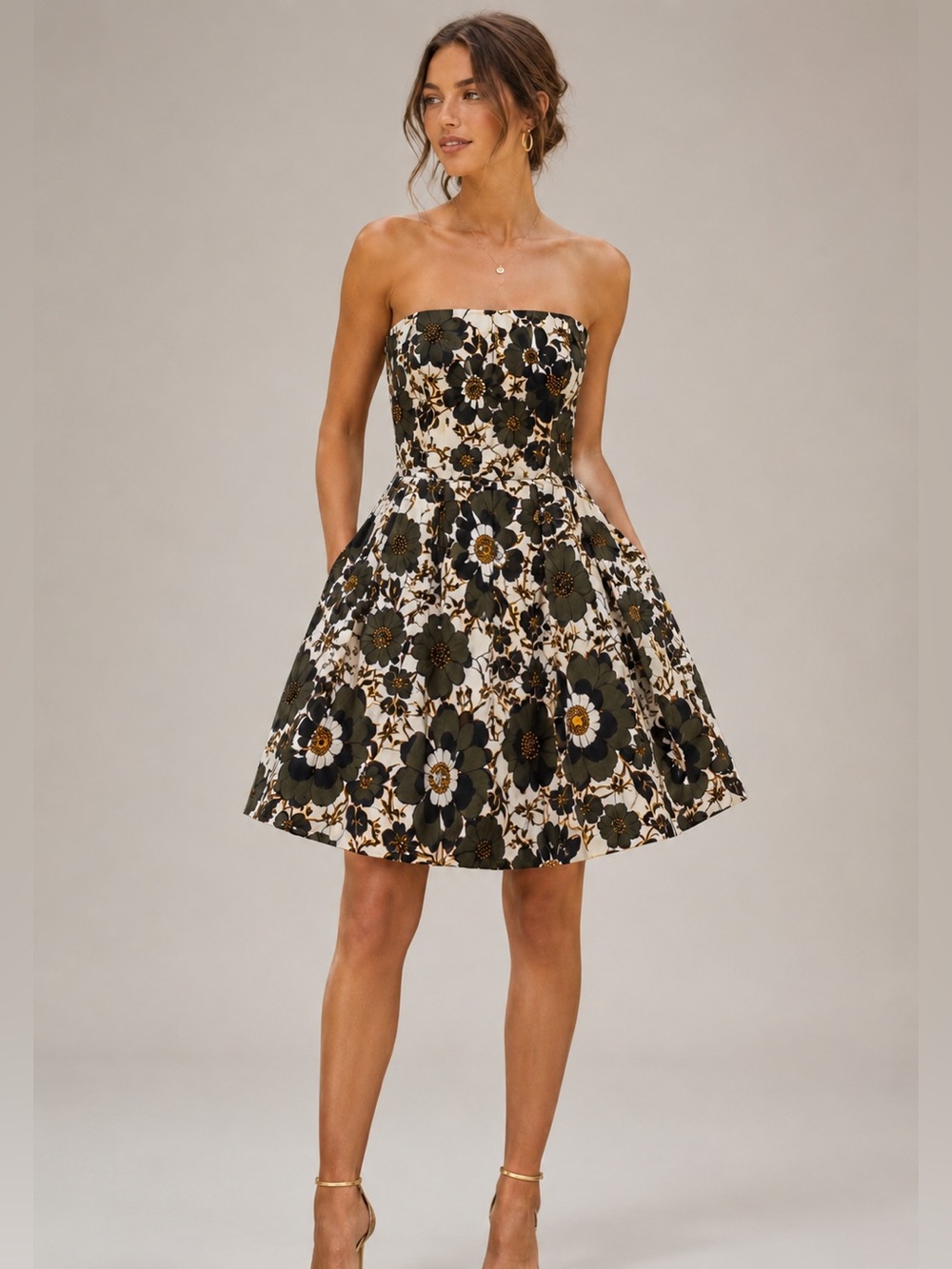 NWT o.p.t Strapless Retro Floral Fit & Flare Cotton Garden Party Dress 0 - Picture 1 of 6